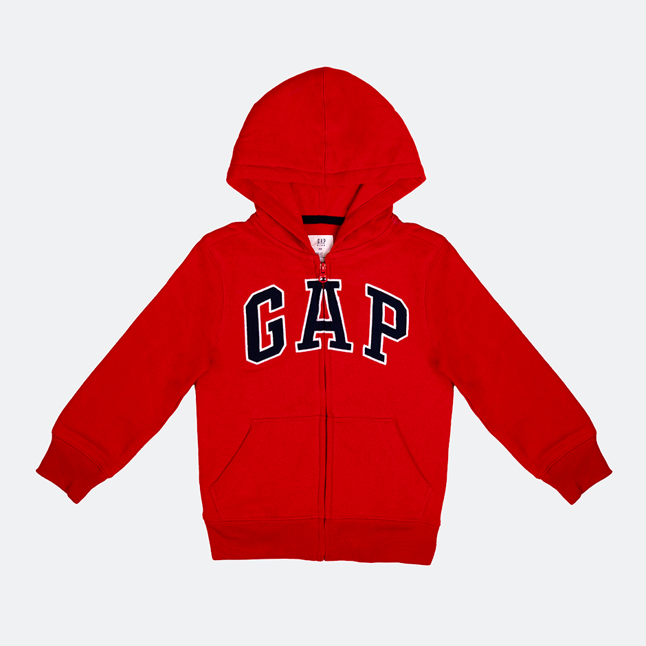 Felpa rossa zip con logo gap per happy friday 
