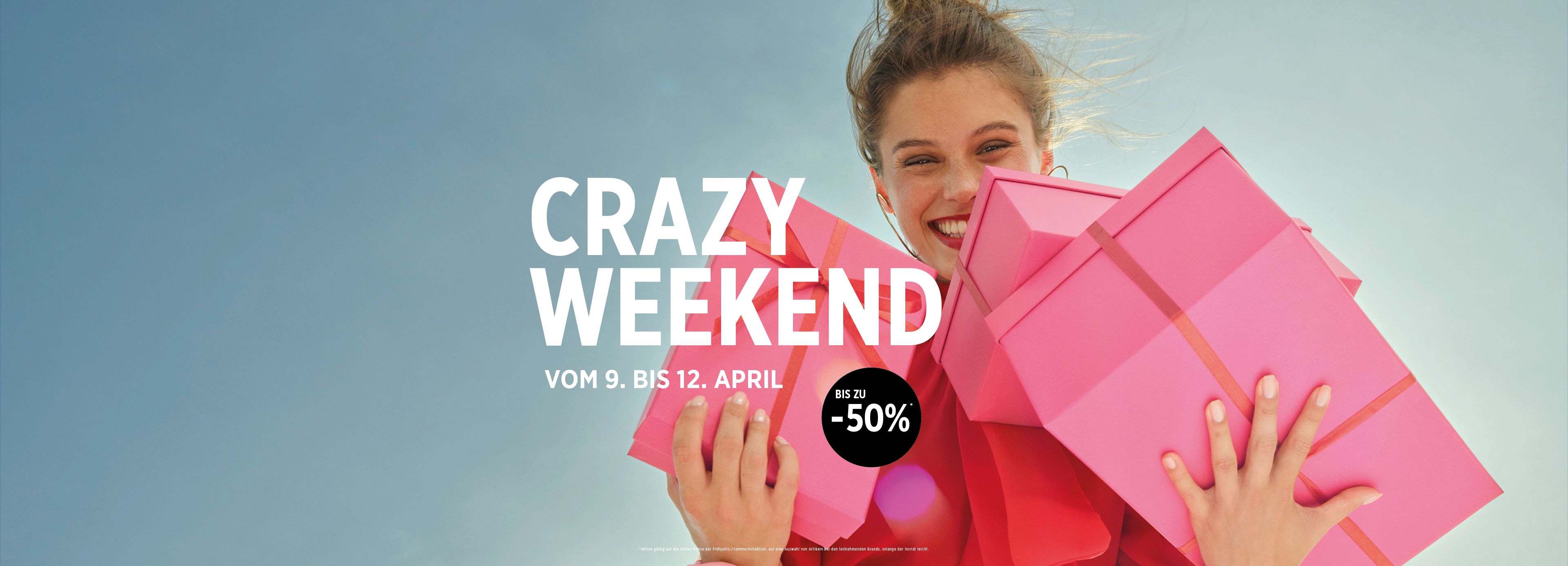 Verpasse nicht das verrückte Wochenende mit unglaublichen Angeboten zu Outlet-Preisen, bis zu -50 % Rabatt.