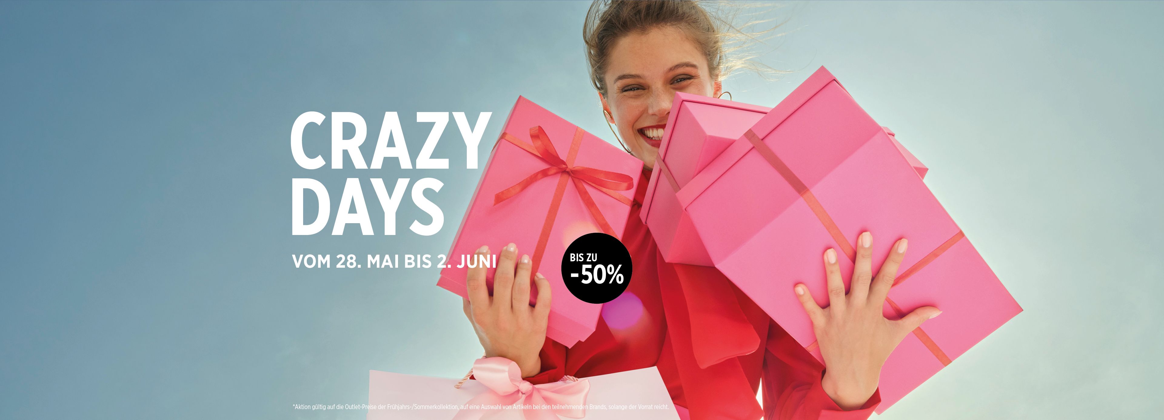 Crazy Days: Unverpassbare Angebote mit bis zu 50 % Rabatt auf die Outletpreise.