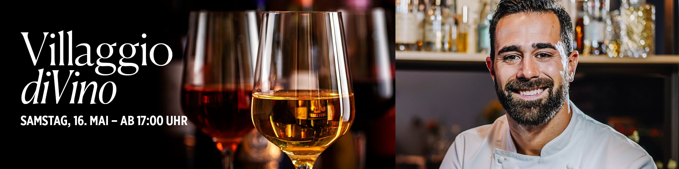 Wein- und Genussverkostung sowie Live-Cooking-Show mit Special Guest Chef Roberto Valbuzzi.